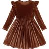 Arshiner Toddler Velvet Dress Little Girls Fall Winter Long Sleeve Ruffle Holiday Birthday Party Dresses with Pockets(Brown)