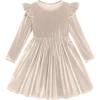 Arshiner Toddler Velvet Dress Little Girls Fall Winter Long Sleeve Ruffle Holiday Birthday Party Dresses with Pockets(Champagne)