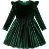Arshiner Toddler Velvet Dress Little Girls Fall Winter Long Sleeve Ruffle Holiday Birthday Party Dresses with Pockets(Green)
