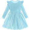 Arshiner Toddler Velvet Dress Little Girls Fall Winter Long Sleeve Ruffle Holiday Birthday Party Dresses with Pockets(Light Blue)