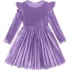 Arshiner Toddler Velvet Dress Little Girls Fall Winter Long Sleeve Ruffle Holiday Birthday Party Dresses with Pockets(Lilac)