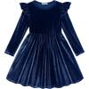 Arshiner Toddler Velvet Dress Little Girls Fall Winter Long Sleeve Ruffle Holiday Birthday Party Dresses with Pockets(Navy Blue)