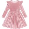 Arshiner Toddler Velvet Dress Little Girls Fall Winter Long Sleeve Ruffle Holiday Birthday Party Dresses with Pockets(Pink)