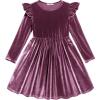 Arshiner Toddler Velvet Dress Little Girls Fall Winter Long Sleeve Ruffle Holiday Birthday Party Dresses with Pockets(Purple)