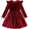 Arshiner Toddler Velvet Dress Little Girls Fall Winter Long Sleeve Ruffle Holiday Birthday Party Dresses with Pockets(Red)