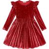 Arshiner Toddler Velvet Dress Little Girls Fall Winter Long Sleeve Ruffle Holiday Birthday Party Dresses with Pockets(Red Sequin)