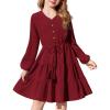 Arshiner Tween Girls Dresses Fall Long Sleeve V Neck Waist Tie Ruffle Tiered Swing Skater Dress(Burgundy)