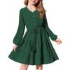 Arshiner Tween Girls Dresses Fall Long Sleeve V Neck Waist Tie Ruffle Tiered Swing Skater Dress(Green)