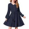 Arshiner Tween Girls Dresses Fall Long Sleeve V Neck Waist Tie Ruffle Tiered Swing Skater Dress(Navy Blue)