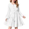 Arshiner Tween Girls Dresses Fall Long Sleeve V Neck Waist Tie Ruffle Tiered Swing Skater Dress(White)