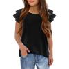 Girls T Shirts Ruffle Short Sleeve Round Neck Loose Blouse Summer Solid Color Casual Girl Tee Tops for 3-12 Years(Black)