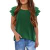 Girls T Shirts Ruffle Short Sleeve Round Neck Loose Blouse Summer Solid Color Casual Girl Tee Tops for 3-12 Years(Forest Green)