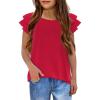 Girls T Shirts Ruffle Short Sleeve Round Neck Loose Blouse Summer Solid Color Casual Girl Tee Tops for 3-12 Years(Red)