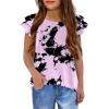 Girls T Shirts Ruffle Short Sleeve Round Neck Loose Blouse Summer Solid Color Casual Girl Tee Tops for 3-12 Years(Tie Dye 1)