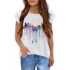 Girls T Shirts Ruffle Short Sleeve Round Neck Loose Blouse Summer Solid Color Casual Girl Tee Tops for 3-12 Years(Tie Dye Butterfly)
