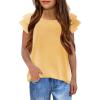 Girls T Shirts Ruffle Short Sleeve Round Neck Loose Blouse Summer Solid Color Casual Girl Tee Tops for 3-12 Years(Yellow)