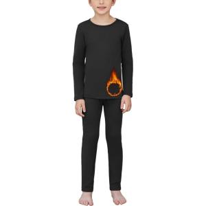 Arshienr Boys Thermal Underwear Set 2-Piece Base Layer Fleece Lined Long Johns Top Bottom Warm Set for Cold Weather(Black)