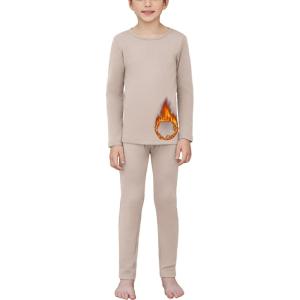 Arshienr Boys Thermal Underwear Set 2-Piece Base Layer Fleece Lined Long Johns Top Bottom Warm Set for Cold Weather(Oyster Gray)