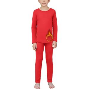 Arshienr Boys Thermal Underwear Set 2-Piece Base Layer Fleece Lined Long Johns Top Bottom Warm Set for Cold Weather(Red)