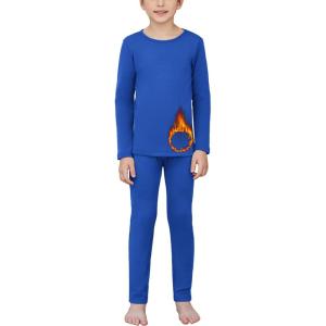 Arshienr Boys Thermal Underwear Set 2-Piece Base Layer Fleece Lined Long Johns Top Bottom Warm Set for Cold Weather(Royal Blue)
