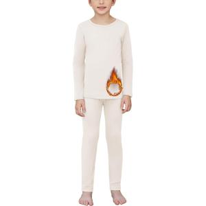 Arshienr Boys Thermal Underwear Set 2-Piece Base Layer Fleece Lined Long Johns Top Bottom Warm Set for Cold Weather(White)