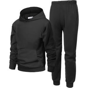 Arshiner 2 Piece Outfit Boys Pullover Hoodies Sweatshirt Suit For Kids Tracksuit Set(A Black)