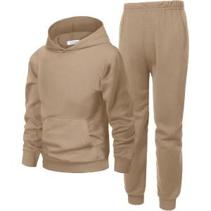 Arshiner 2 Piece Outfit Boys Pullover Hoodies Sweatshirt Suit For Kids Tracksuit Set(A Khaki)