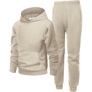 Arshiner 2 Piece Outfit Boys Pullover Hoodies Sweatshirt Suit For Kids Tracksuit Set(Beige)