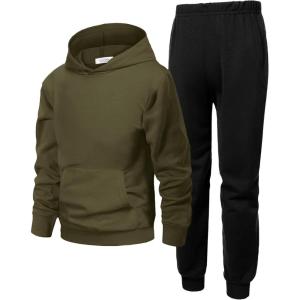 Arshiner 2 Piece Outfit Boys Pullover Hoodies Sweatshirt Suit For Kids Tracksuit Set(Green/Black)