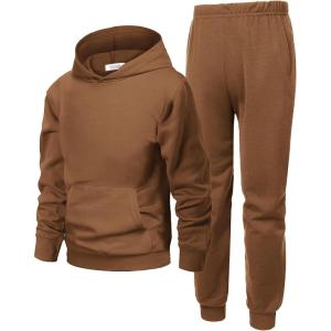 Arshiner 2 Piece Outfit Boys Pullover Hoodies Sweatshirt Suit For Kids Tracksuit Set(Light Brown)