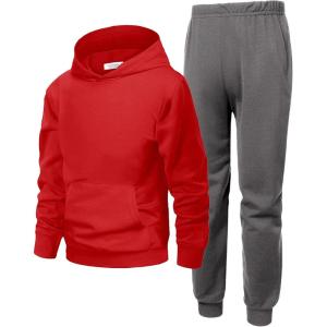 Arshiner 2 Piece Outfit Boys Pullover Hoodies Sweatshirt Suit For Kids Tracksuit Set(Red/Grey)