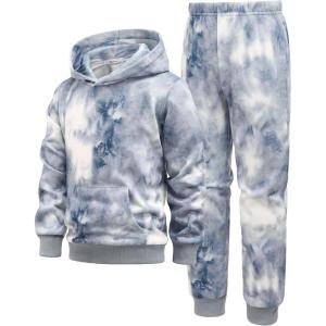 Arshiner 2 Piece Outfit Boys Pullover Hoodies Sweatshirt Suit For Kids Tracksuit Set(Tie-dye Grey)