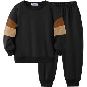 Arshiner Boy Clothes 2 Piece Color Block Sweatshirt and Pants Set Fall Winter Outfit for Toddler and Kids 2-9 Years(Black)