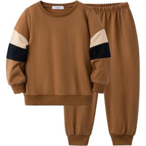 Arshiner Boy Clothes 2 Piece Color Block Sweatshirt and Pants Set Fall Winter Outfit for Toddler and Kids 2-9 Years(Brown)