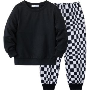 Arshiner Boy Clothes 2 Piece Color Block Sweatshirt and Pants Set Fall Winter Outfit for Toddler and Kids 2-9 Years(Checkered Print-black)