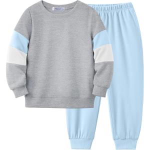Arshiner Boy Clothes 2 Piece Color Block Sweatshirt and Pants Set Fall Winter Outfit for Toddler and Kids 2-9 Years(Grey & Light Blue)