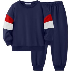 Arshiner Boy Clothes 2 Piece Color Block Sweatshirt and Pants Set Fall Winter Outfit for Toddler and Kids 2-9 Years(Navy Blue)