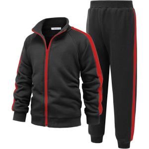 Arshiner Boy’s Active Tracksuits Sets Full Zip Sports Jogging Suits Athletic Running 2 Piece Sweatsuits for 5-13 Years(Black / Red)