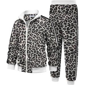 Arshiner Boy’s Active Tracksuits Sets Full Zip Sports Jogging Suits Athletic Running 2 Piece Sweatsuits for 5-13 Years(Leopard Brown)