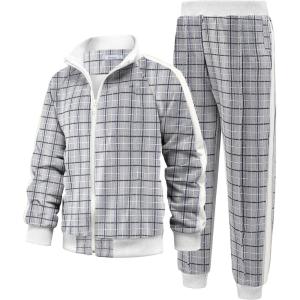 Arshiner Boy’s Active Tracksuits Sets Full Zip Sports Jogging Suits Athletic Running 2 Piece Sweatsuits for 5-13 Years(White/Black Plaid)
