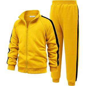 Arshiner Boy’s Active Tracksuits Sets Full Zip Sports Jogging Suits Athletic Running 2 Piece Sweatsuits for 5-13 Years(Yellow)