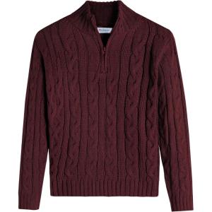 Arshiner Boy’s Cable Knitted Sweater Half Zip Lightweight Casual Pullovers for Kids 3-12 Years(Cable Burgundy)