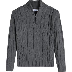 Arshiner Boy’s Cable Knitted Sweater Half Zip Lightweight Casual Pullovers for Kids 3-12 Years(Cable Grey)