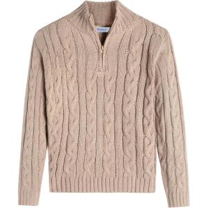 Arshiner Boy’s Cable Knitted Sweater Half Zip Lightweight Casual Pullovers for Kids 3-12 Years(Cable Khaki)