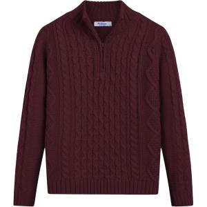 Arshiner Boy’s Cable Knitted Sweater Half Zip Lightweight Casual Pullovers for Kids 3-12 Years(Diamond Cable Burgundy)