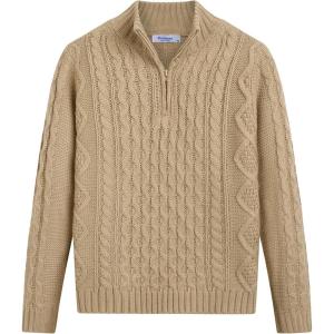Arshiner Boy’s Cable Knitted Sweater Half Zip Lightweight Casual Pullovers for Kids 3-12 Years(Diamond Cable Khaki)