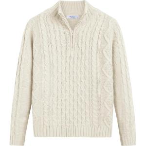Arshiner Boy’s Cable Knitted Sweater Half Zip Lightweight Casual Pullovers for Kids 3-12 Years(Diamond Cable Off White)