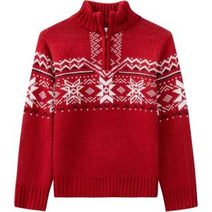 Arshiner Boy’s Cable Knitted Sweater Half Zip Lightweight Casual Pullovers for Kids 3-12 Years(Jersey Knit Red/White)