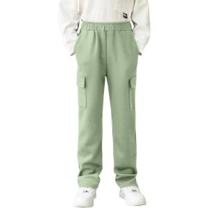 Arshiner Boys Cargo Pants Kids Elastic Waist Casual Athletic Jogger Sweatpants Open Bottom Baggy Pants with Pockets(Light Green)