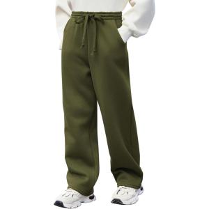 Arshiner Boys Casual Pants Fleece Sweatpants Lightweight Open Bottom Lounge Pants Drawstring Jogger Pants with Pockets(Army Green)